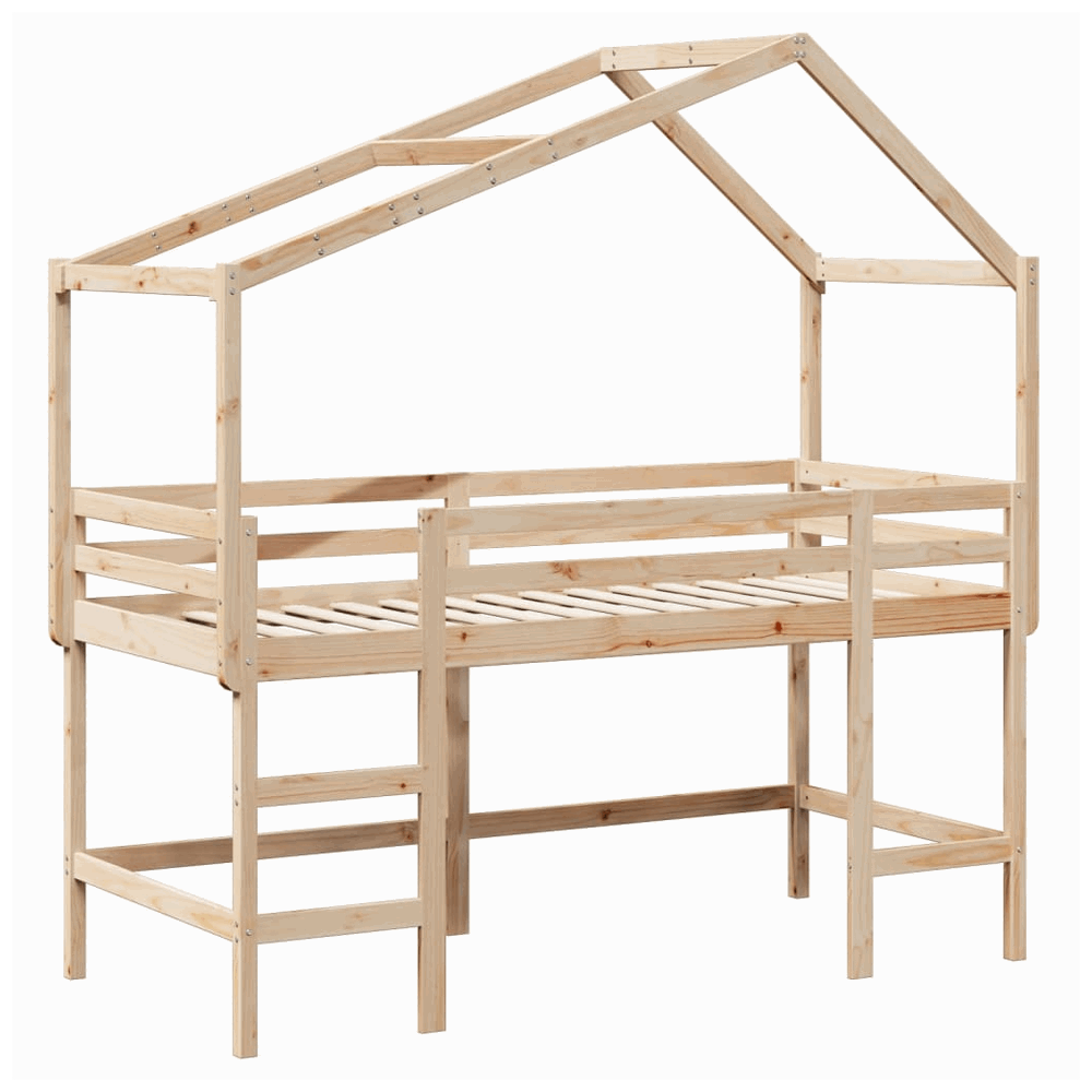 vidaXL Loft Bed with Ladder and Roof 90x200 cm Solid Wood Pine vidaXL