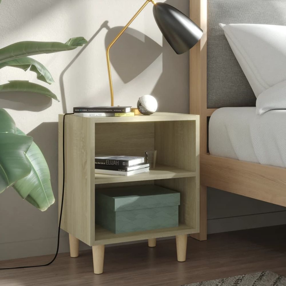 vidaXL Bed Cabinet with Solid Wood Legs Smoked Oak 40x30x50 cm vidaXL