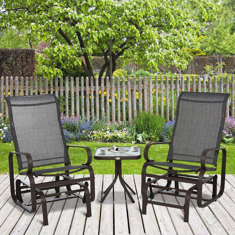 3 piece Outdoor Swing Chair with Tea Table Set, Patio Garden Rocking Furniture Outsunny