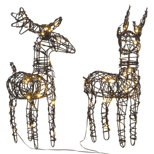 vidaXL Christmas Decorations 2 pcs Reindeers 80 LEDs Warm White Rattan vidaXL