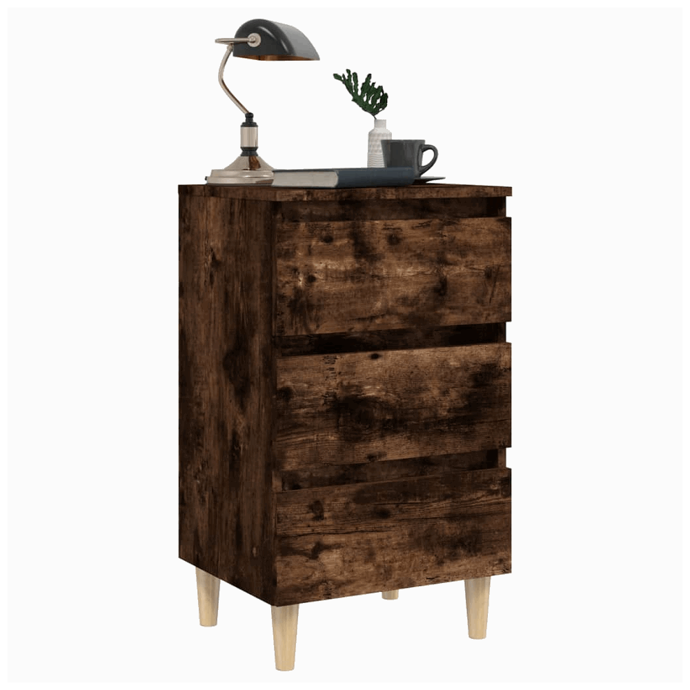 vidaXL Bed Cabinet with Solid Wood Legs Smoked Oak 40x35x69 cm vidaXL