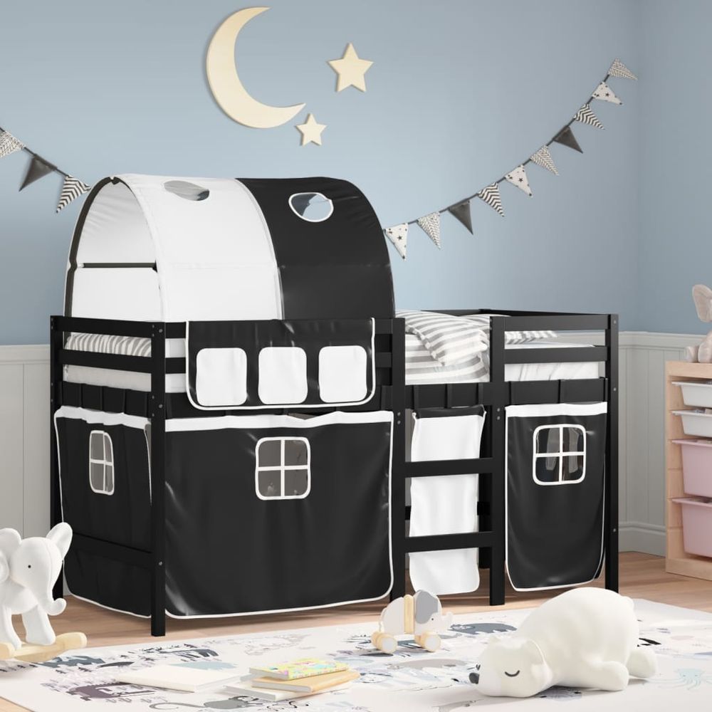 vidaXL Kids' Loft Bed with Tunnel White&Black 80x200 cm Solid Wood Pine black and white vidaXL