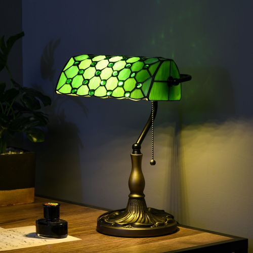 HOMCOM Stained Glass Table Lamp, for Bedroom Bedside, Bulb not Included HOMCOM