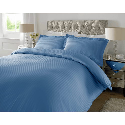 300 TC - 100% Cotton Sateen Stripe Duvet Cover Set Heritage Blue Unbranded