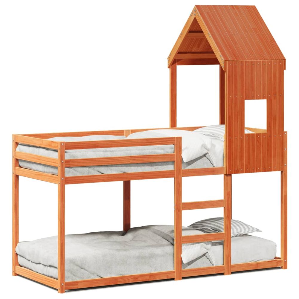 vidaXL Bunk Bed with Roof 90x200 cm Solid Wood Pine wax brown vidaXL