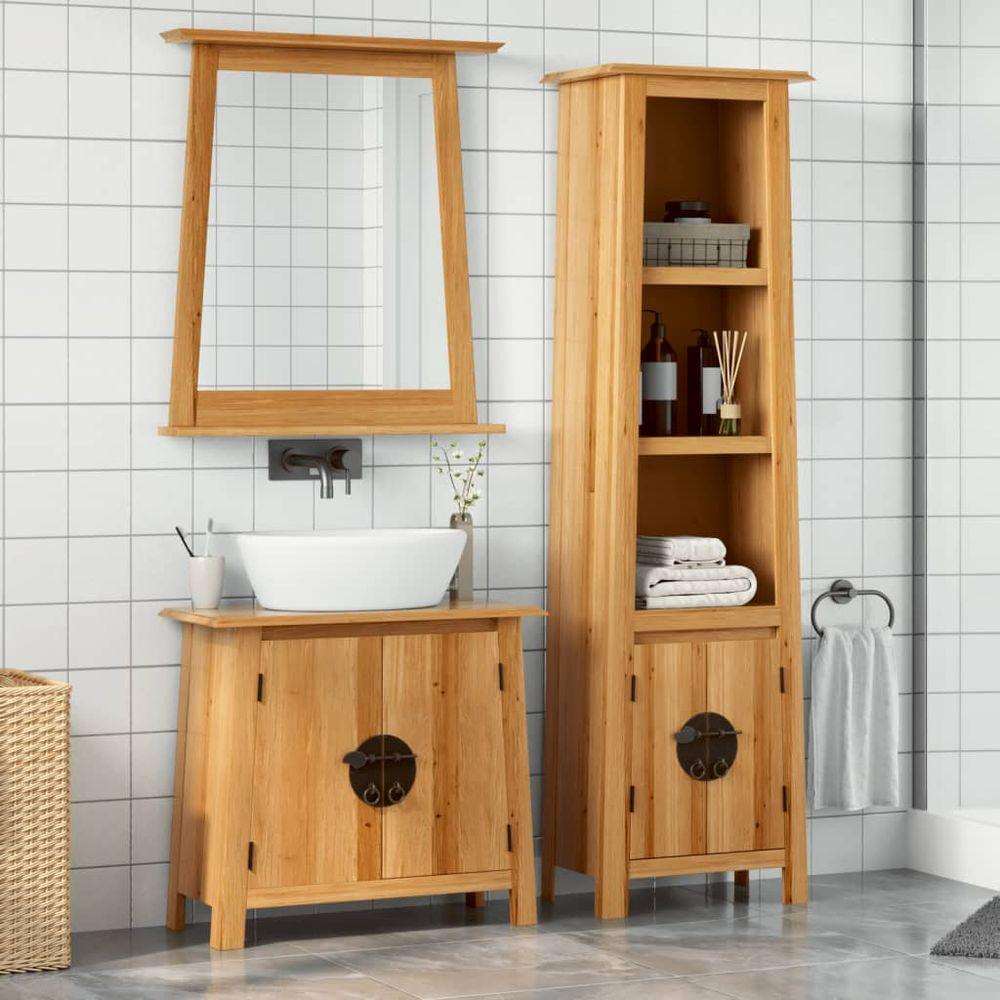 vidaXL 4 Piece Bathroom Furniture Set Solid Wood Pine sink cabinet + tall cabinet + mirror vidaXL