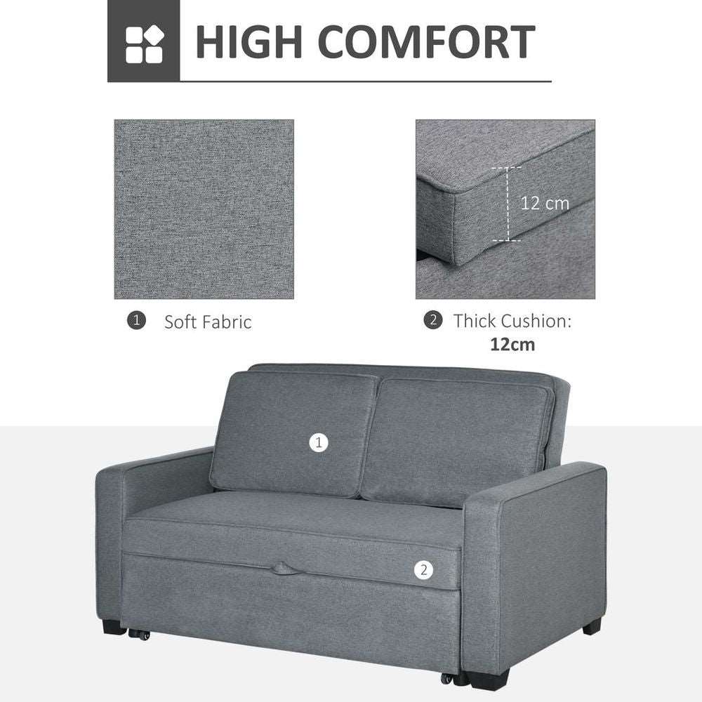 HOMCOM Modern 2 Seater Sofa Bed Click Clack Couch Sleeper for Living Room Grey HOMCOM