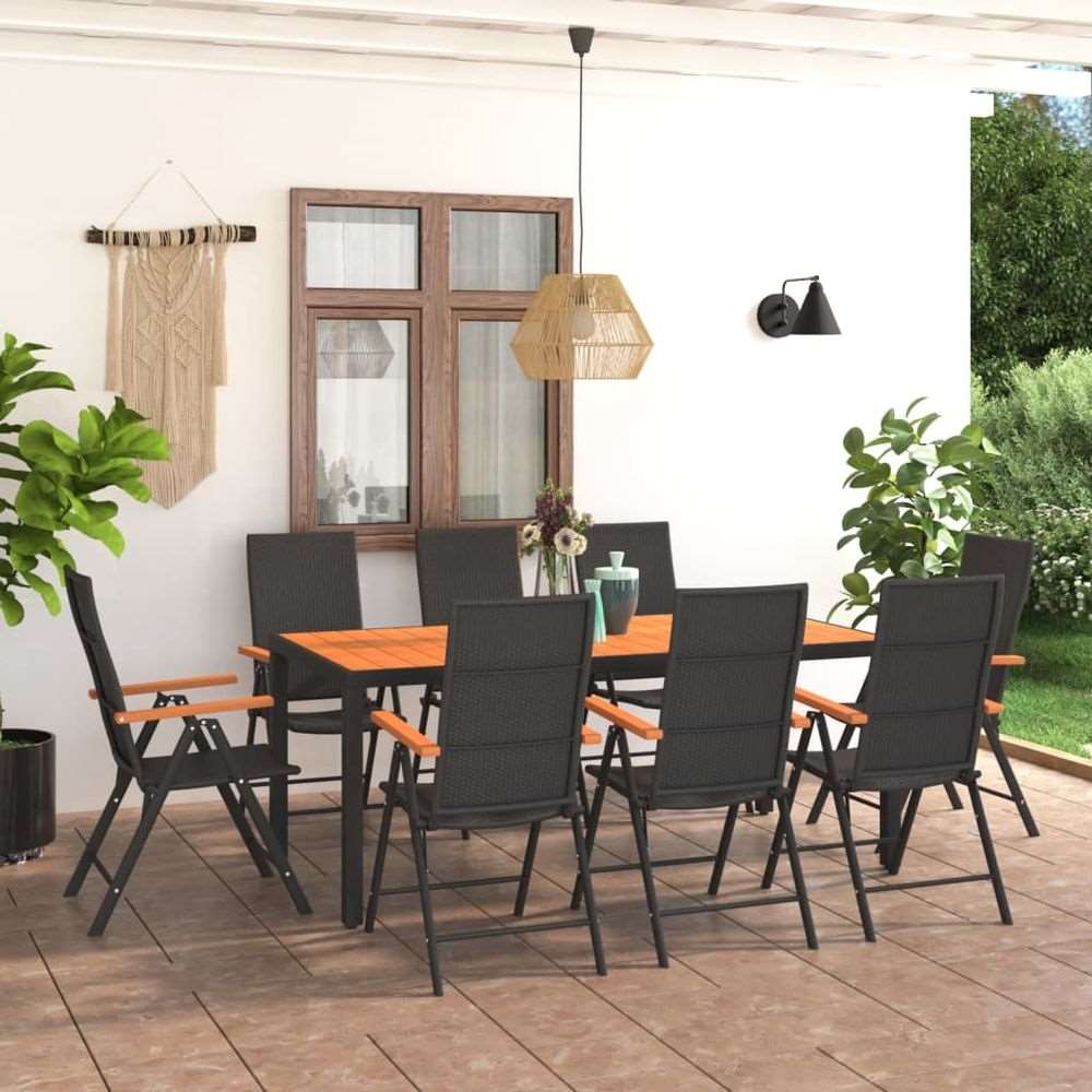 vidaXL 9 Piece Garden Dining Set Black and Brown vidaXL