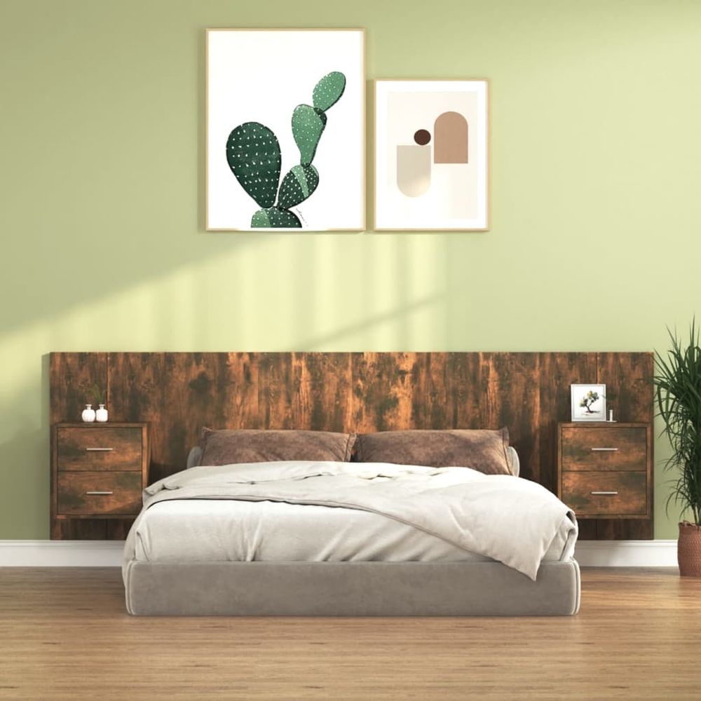 vidaXL Bed Headboard with Cabinets White 160 cm Engineered Wood smoked oak vidaXL