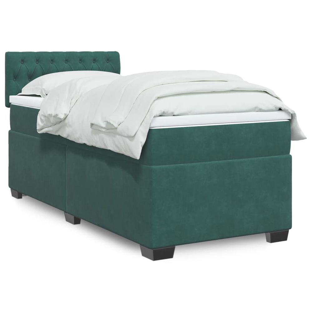 vidaXL Box Spring Bed with Mattress Dark Green 90x190 cm Velvet dark green vidaXL