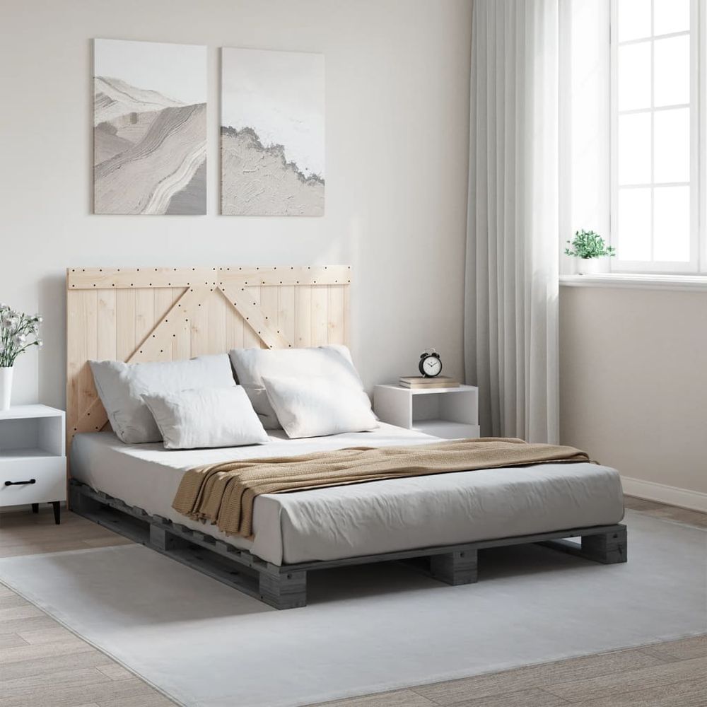 vidaXL Bed Frame with Headboard Grey 160x200 cm Solid Wood Pine vidaXL