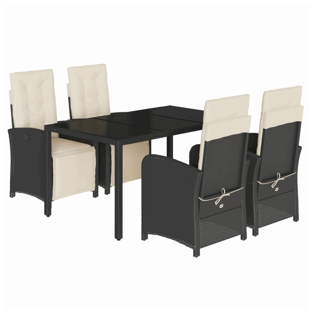 vidaXL 5 Piece Garden Dining Set with Cushions Black Poly Rattan vidaXL