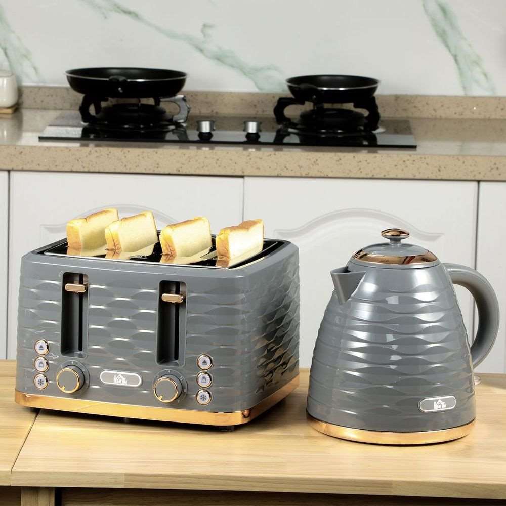 HOMCOM Kettle and Toaster Set 1.7L Rapid Boil Kettle & 4 Slice Toaster Grey HOMCOM