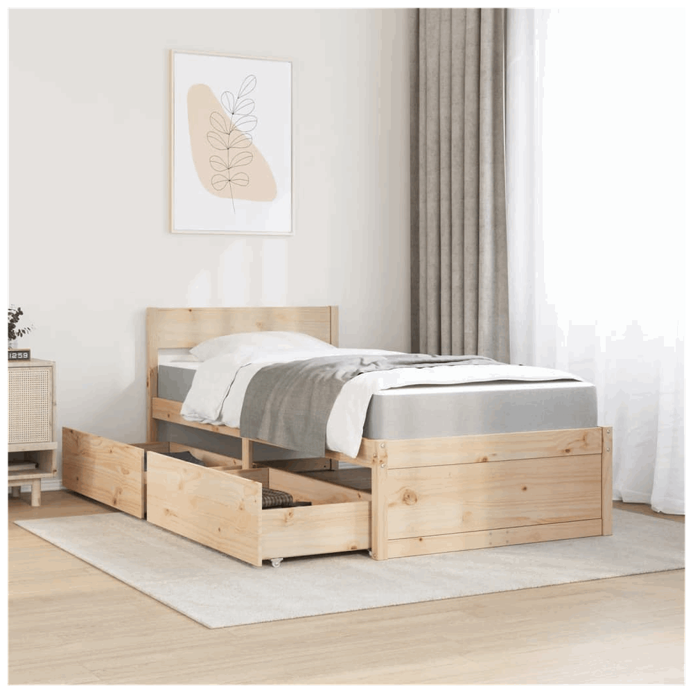 vidaXL Bed with Drawers and Mattress 90x190 cm Single Solid Wood Pine vidaXL