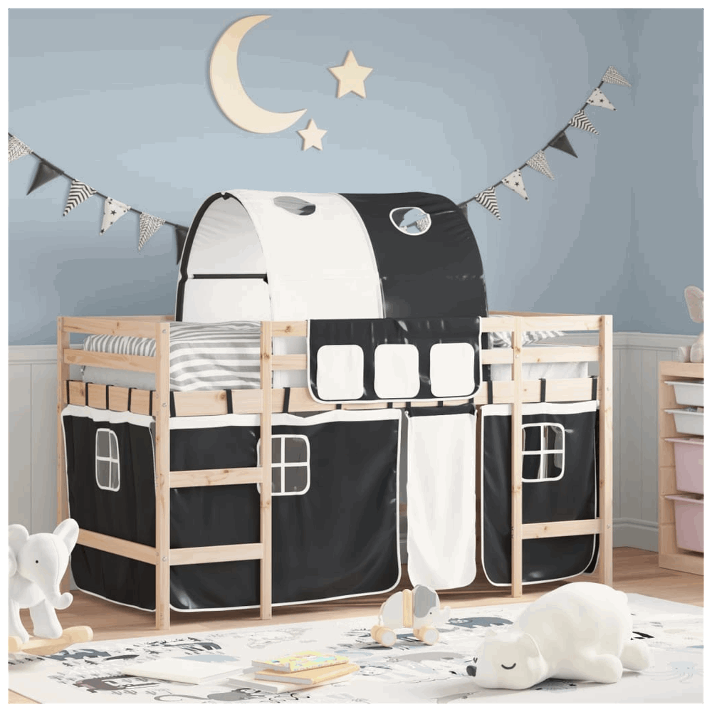 vidaXL Kids' Loft Bed with Tunnel White&Black 80x200cm Solid Wood Pine