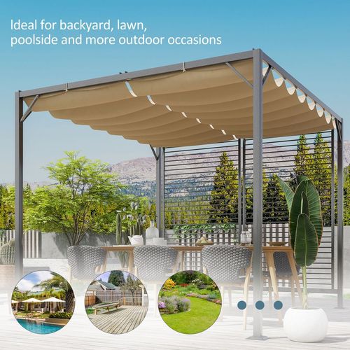 Metal Pergola Patio Sun Shelter Grape Tent Retractable Canopy UV Cut Outsunny