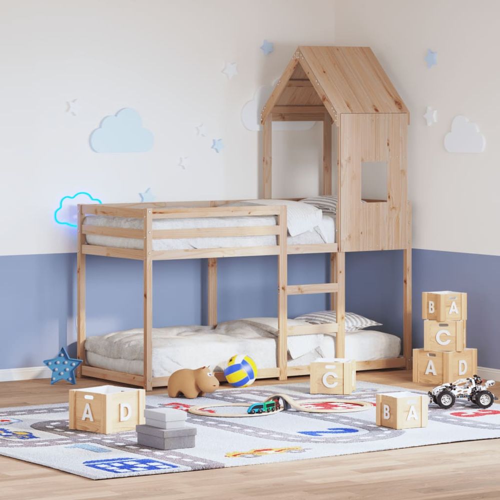 vidaXL Bunk Bed with Roof 90x200 cm Solid Wood Pine vidaXL