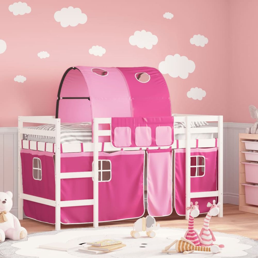 vidaXL Kids' Loft Bed with Tunnel White&Black 80x200cm Solid Wood Pine white and pink vidaXL