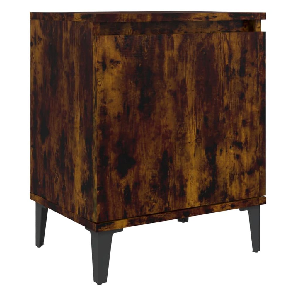 vidaXL Bed Cabinet with Metal Legs Smoked Oak 40x30x50 cm vidaXL