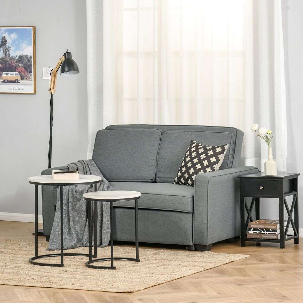 HOMCOM Modern 2 Seater Sofa Bed Click Clack Couch Sleeper for Living Room Grey HOMCOM