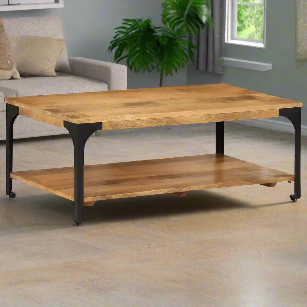 vidaXL 2-Layer Coffee Table 100x55x38 cm Solid Wood Mango and Steel vidaXL