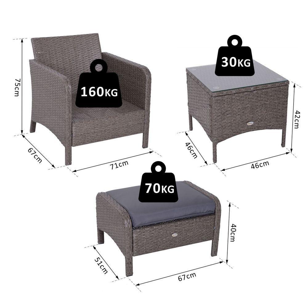 5 Pcs Rattan Furniture Set, Steel Frame-Grey Outsunny