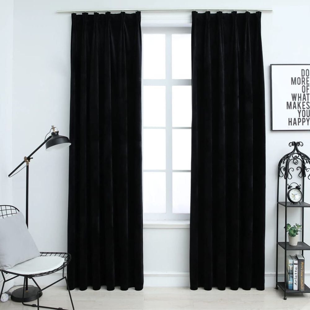 vidaXL Blackout Curtains 2 pcs with Hooks Velvet Black 140x175 cm vidaXL