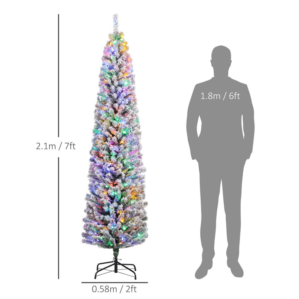 HOMCOM 7' Artificial Christmas Tree with Flocked Tips, LED Lights, Decoration HOMCOM