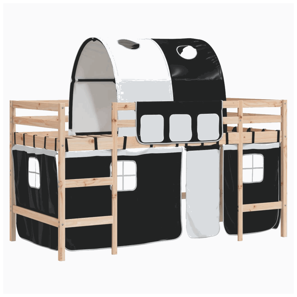 vidaXL Kids' Loft Bed with Tunnel White&Black 80x200cm Solid Wood Pine vidaXL