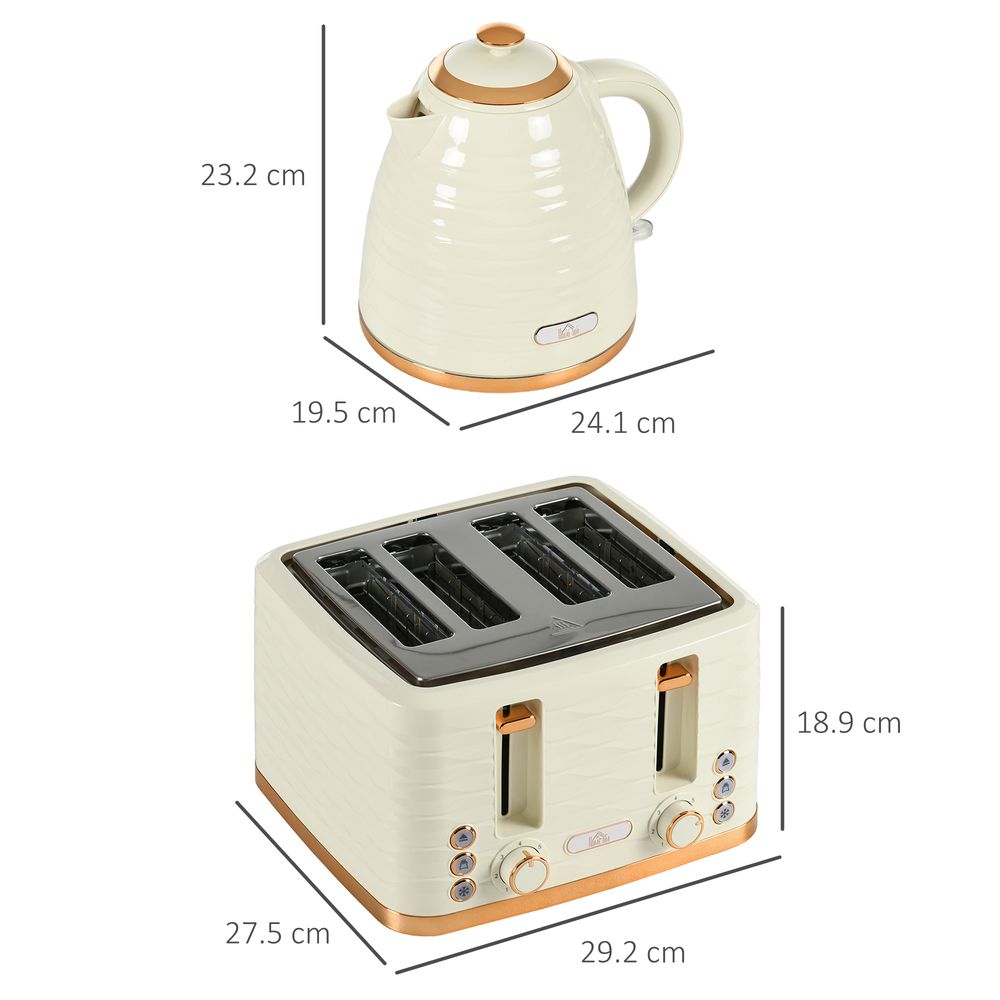 HOMCOM Kettle and Toaster Set 1.7L Rapid Boil Kettle & 4 Slice Toaster Beige HOMCOM