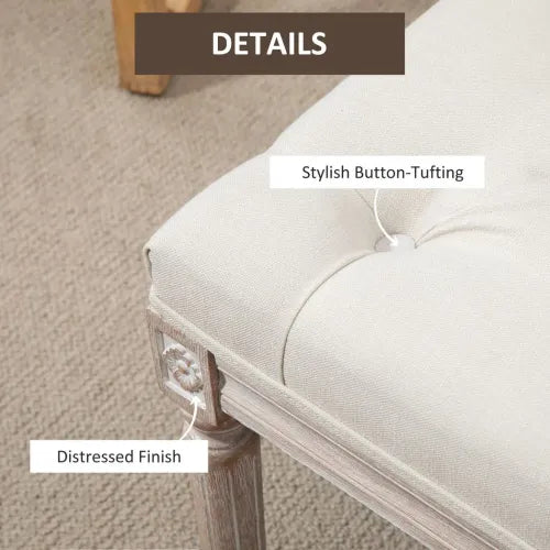 Accent Bench Tufted Upholstered Foot Stool Linen-Touch Fabric Ottoman Beige Unbranded