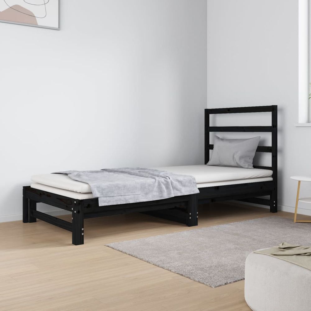 vidaXL Pull-out Day Bed 2x(90x190) cm Solid Wood Pine black vidaXL