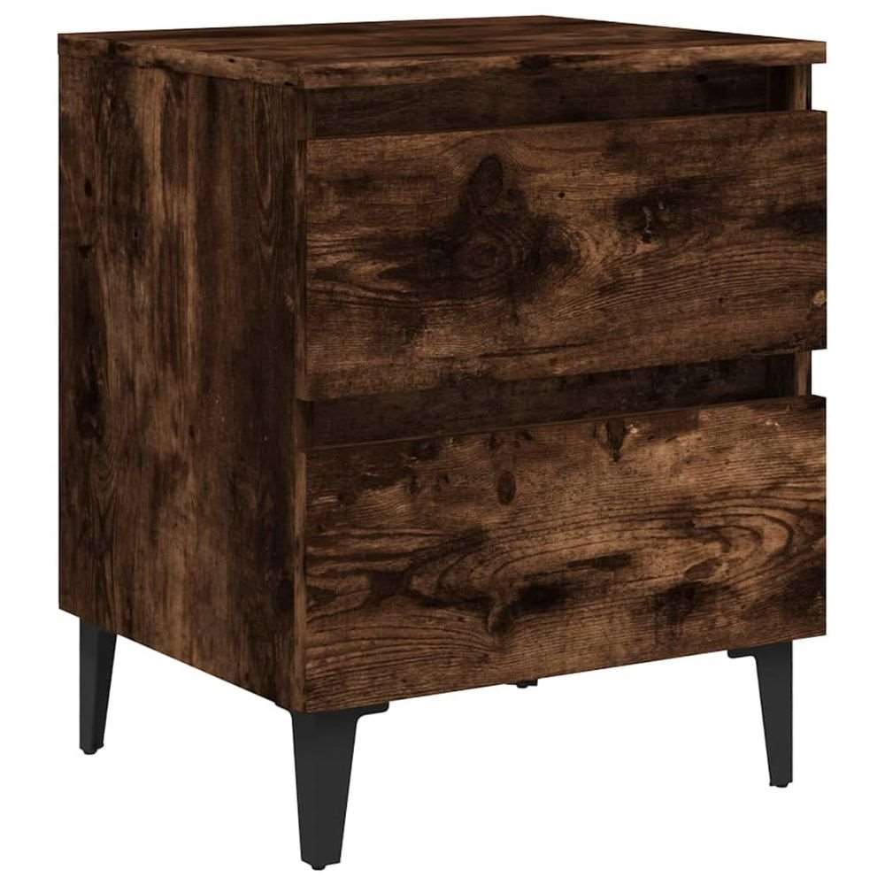 vidaXL Bed Cabinet with Metal Legs Smoked Oak 40x35x50 cm vidaXL