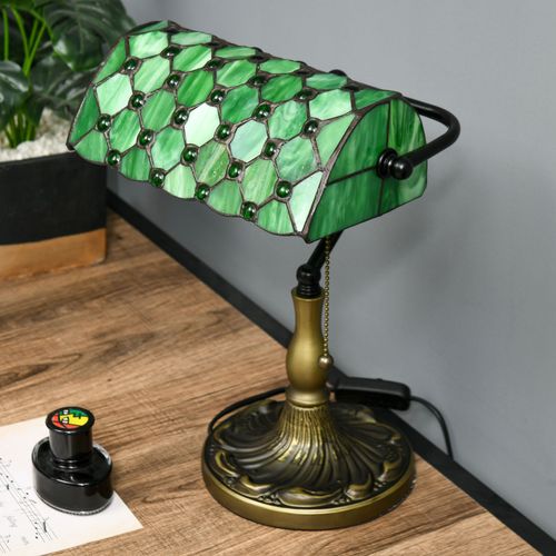 HOMCOM Stained Glass Table Lamp, for Bedroom Bedside, Bulb not Included HOMCOM