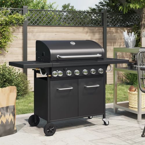 vidaXL Gas BBQ Grill with 7 Burners Black Powder-coated Steel vidaXL
