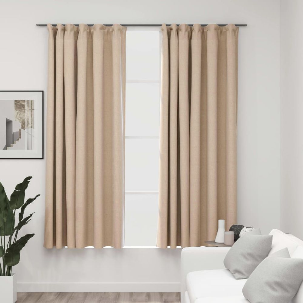 vidaXL Linen-Look Blackout Curtains with Hooks 2 pcs Black 140x175 cm vidaXL