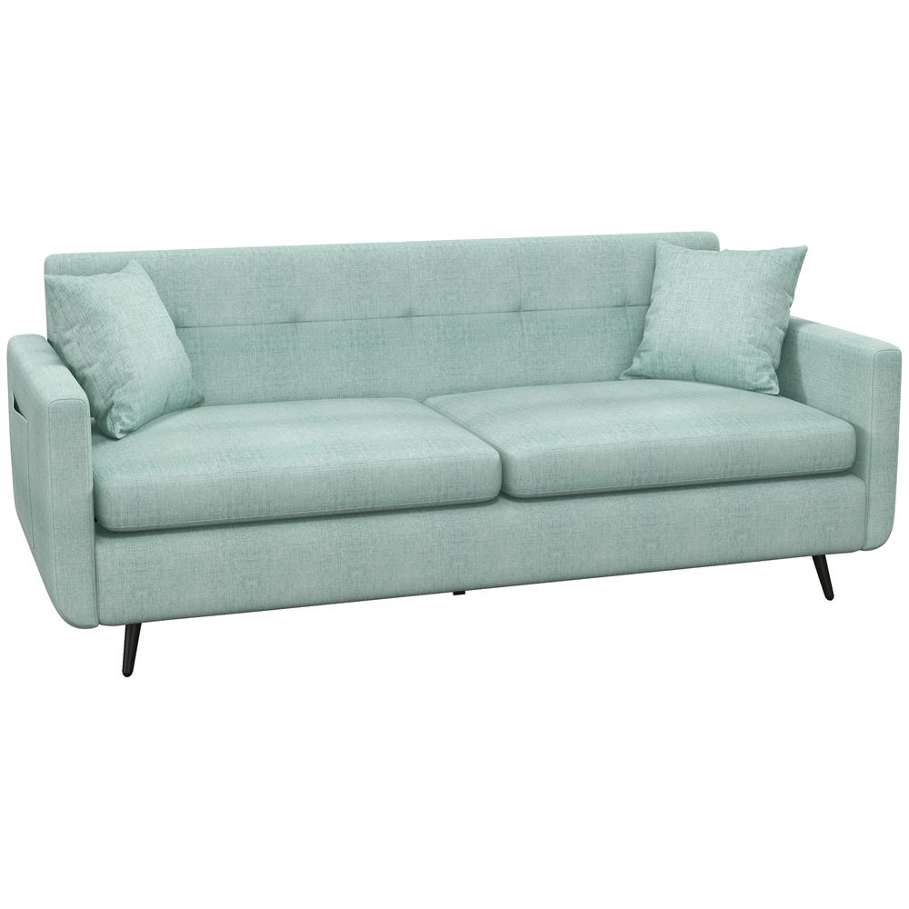 HOMCOM 2 Seater Sofa 165cm Modern Fabric Couch with Wood Legs and Pockets Blue HOMCOM