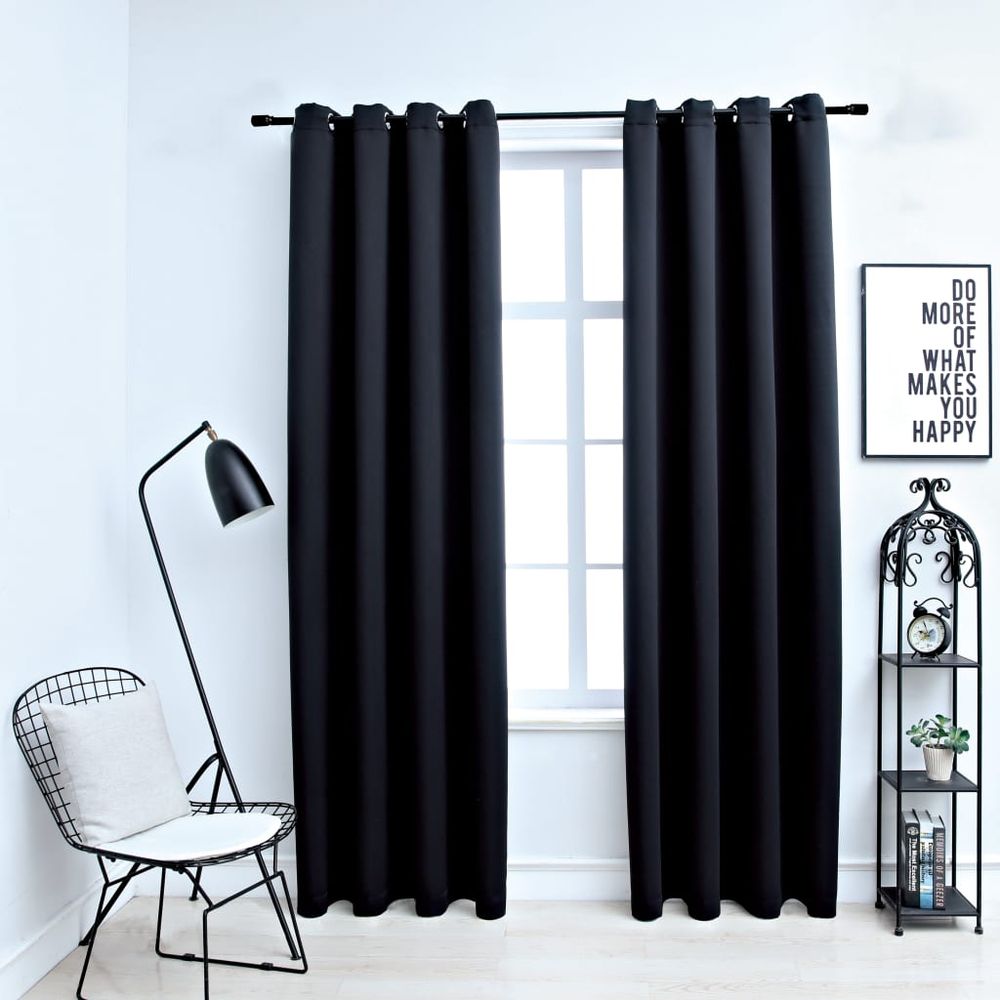 vidaXL Blackout Curtains with Metal Rings 2 pcs Black 140x175 cm vidaXL