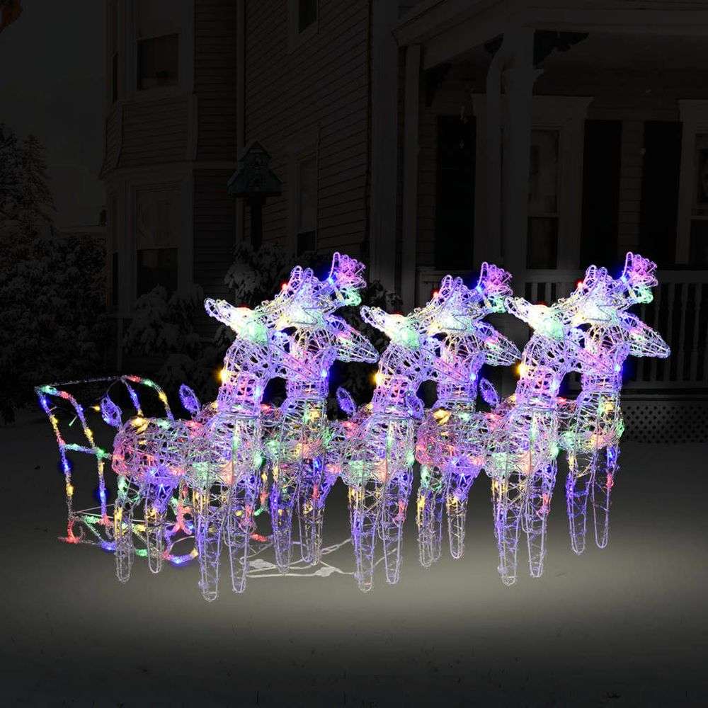 vidaXL Reindeers & Sleigh Christmas Decoration 160 LEDs 130 cm Acrylic multicolour vidaXL