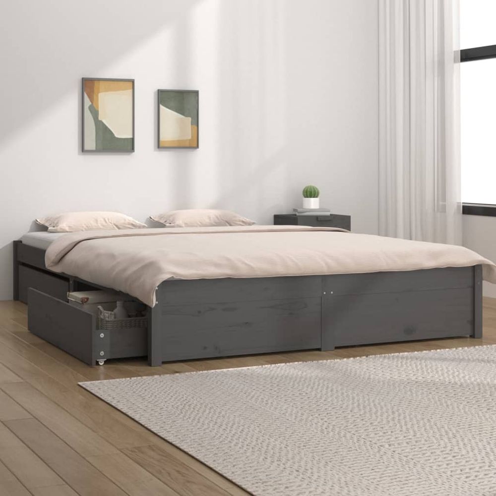 vidaXL Bed Frame with Drawers 120x190 cm Small Double grey vidaXL