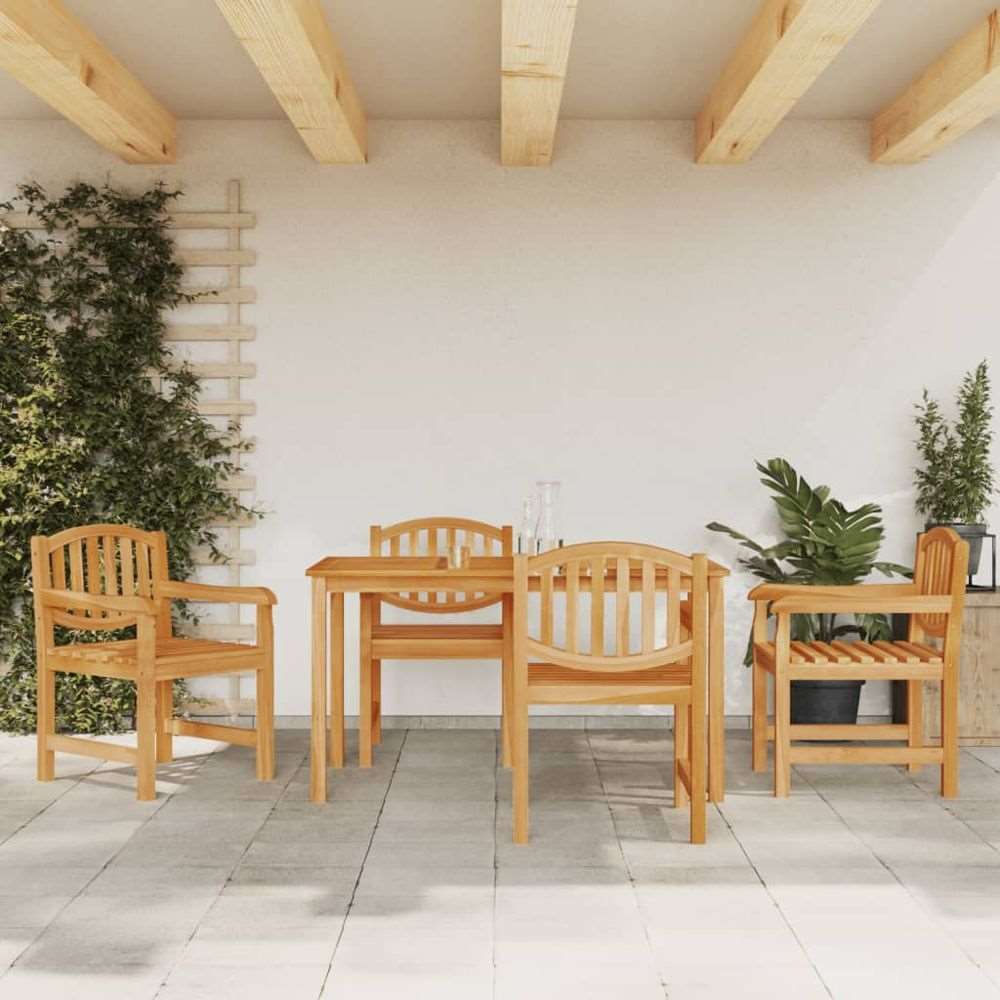 vidaXL 5 Piece Garden Dining Set Solid Wood Teak 4x chair + table 140 cm table length vidaXL