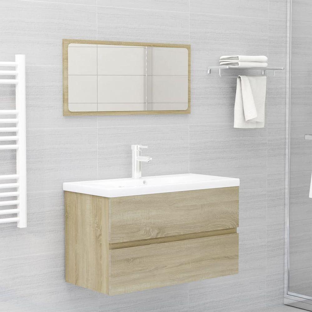 Bathroom Furniture Set Smoked Oak Engineered Wood sonoma oak with faucet vidaXL