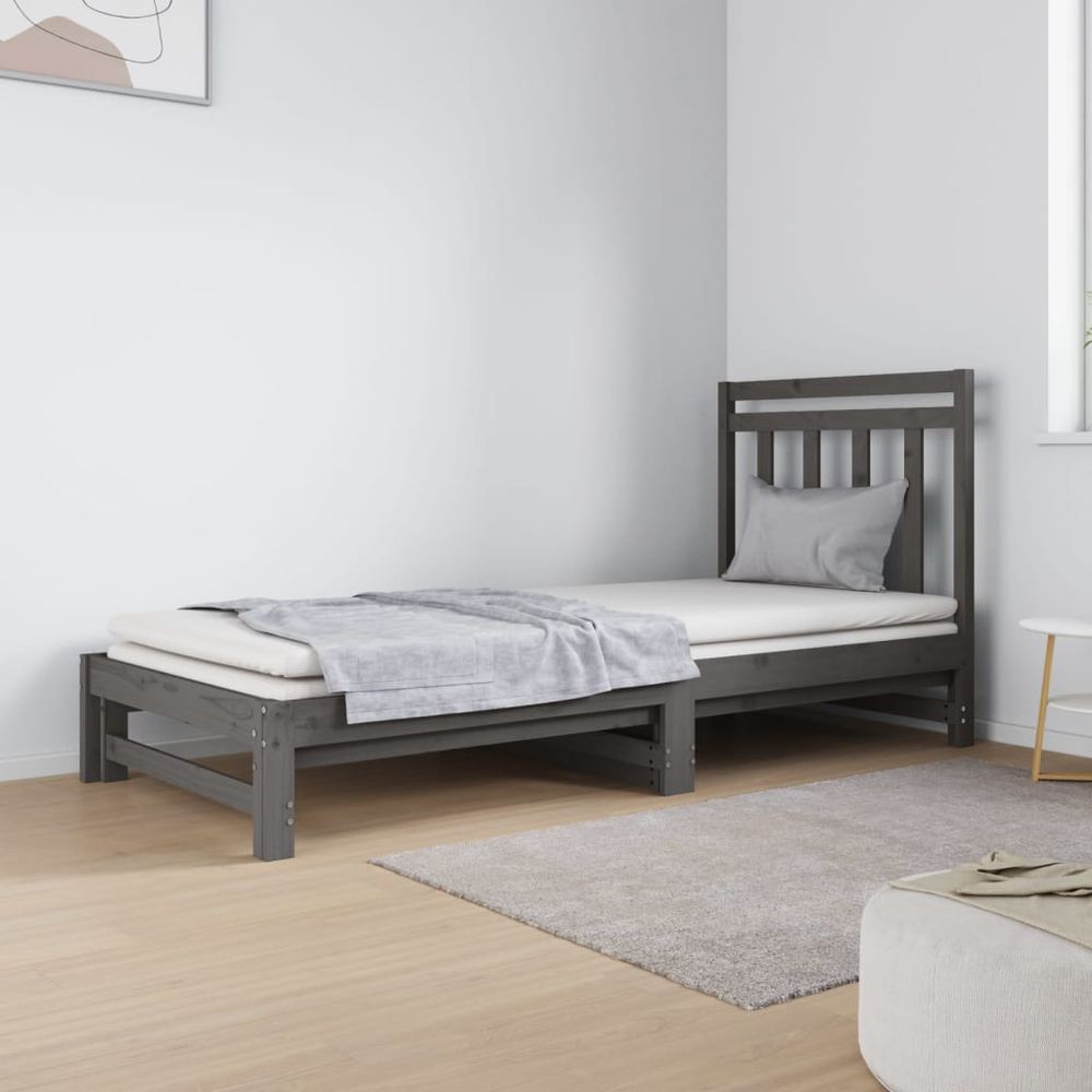 vidaXL Pull-out Day Bed 2x(90x190) cm Solid Wood Pine grey vidaXL