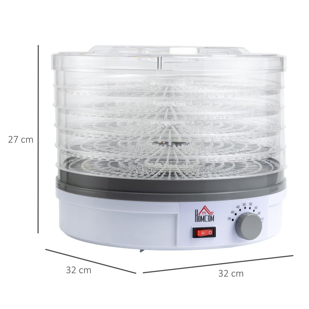 5 Tier Food Dehydrator 245W Stainless Steel Food Dryer Machine Timer LCD White HOMCOM