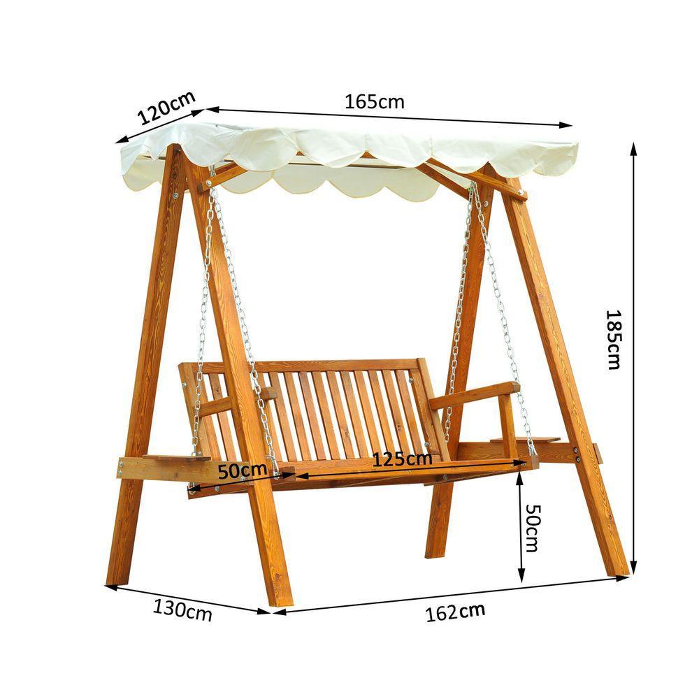 2-Seater Wood Garden Chair Swing Bench Lounger-Cream Outsunny