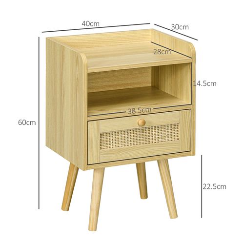 Bedside Tables, Set of 2, Boho Side End Table w/ Drawer, Storage Compartment HOMCOM