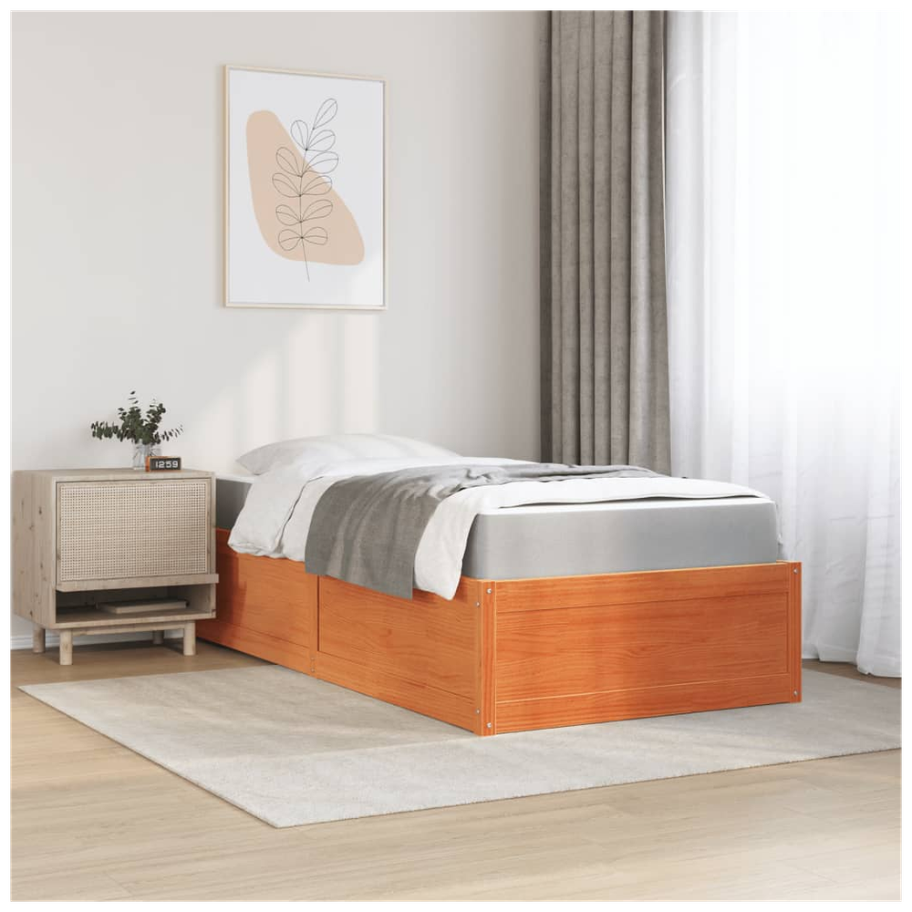 vidaXL Bed with Mattress Wax Brown 90x190 cm Single Solid Wood Pine vidaXL