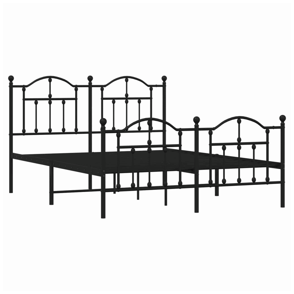 vidaXL Metal Bed Frame with Headboard and Footboard Black 150x200 cm King Size vidaXL