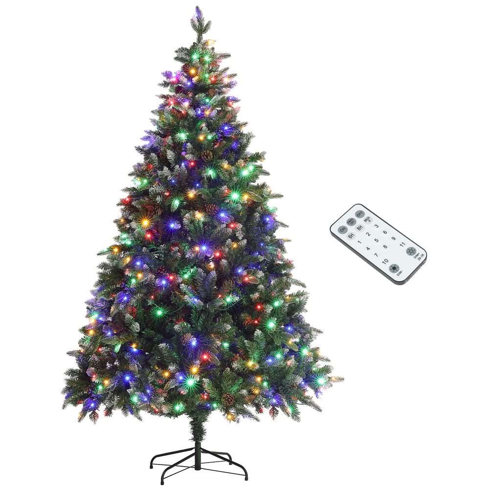 HOMCOM 6 Ft Artificial LED Christmas Tree with Metal Base, Hinged Branches 135cm x 135cm x 210cm HOMCOM