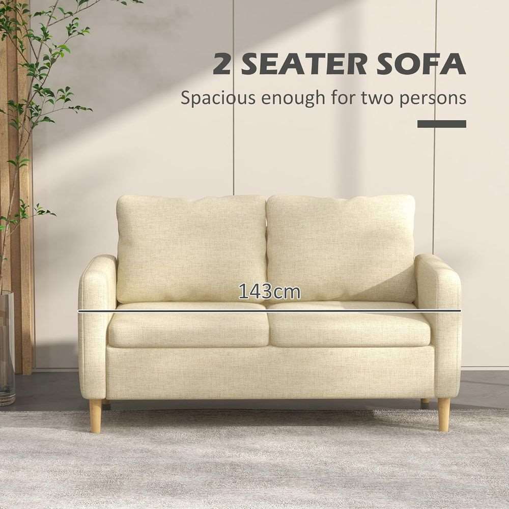 HOMCOM 2 Seater Sofa Modern Fabric Couch with Wood Legs and 2 Pockets Beige HOMCOM